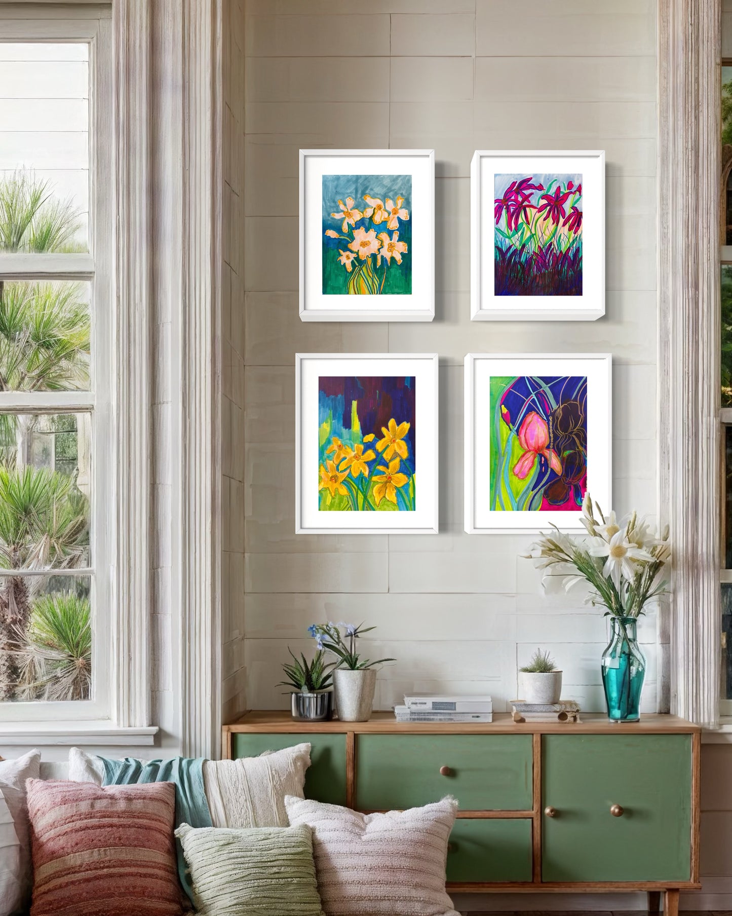 Abstract Floral Collection - Set of Four, 9" x 12"