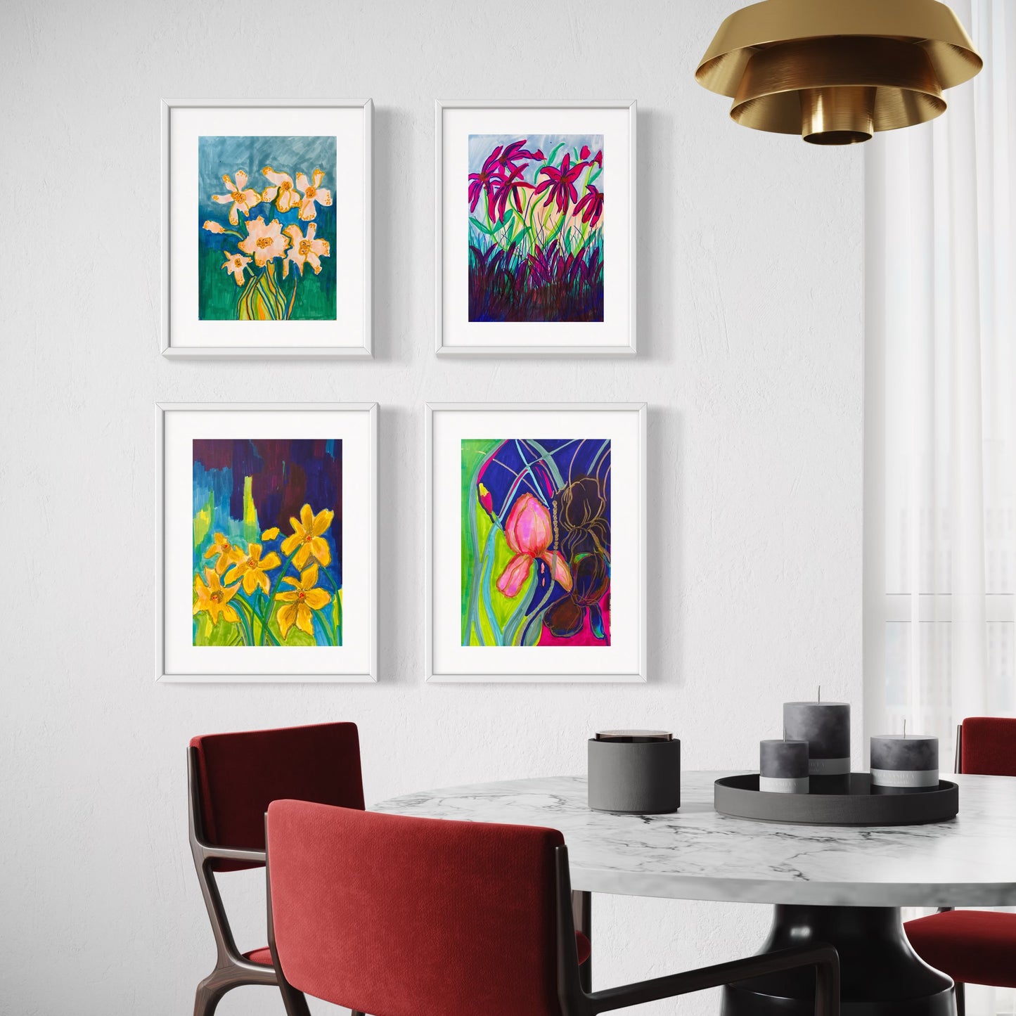 Abstract Floral Collection - Set of Four, 9" x 12"