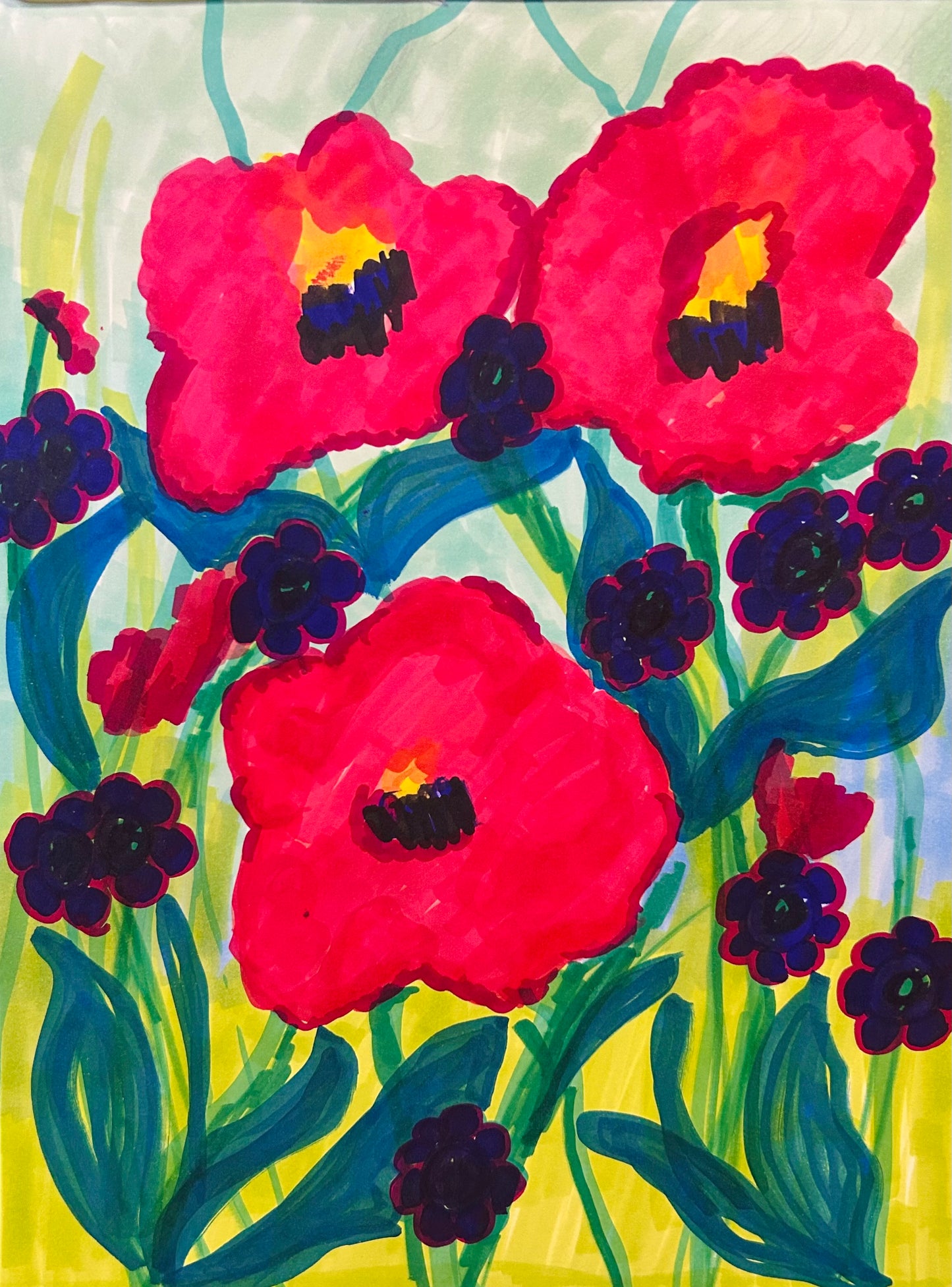 Poppies at Play, 9" x 12"