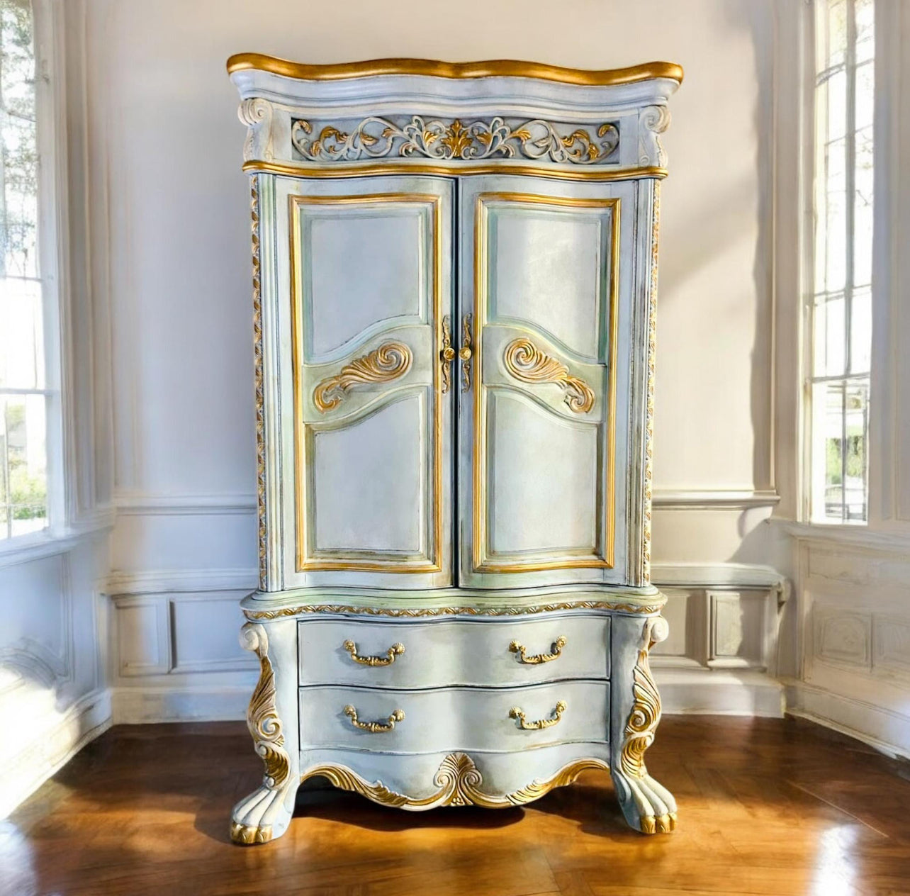 Vintage French Blue Armoire Cabinet