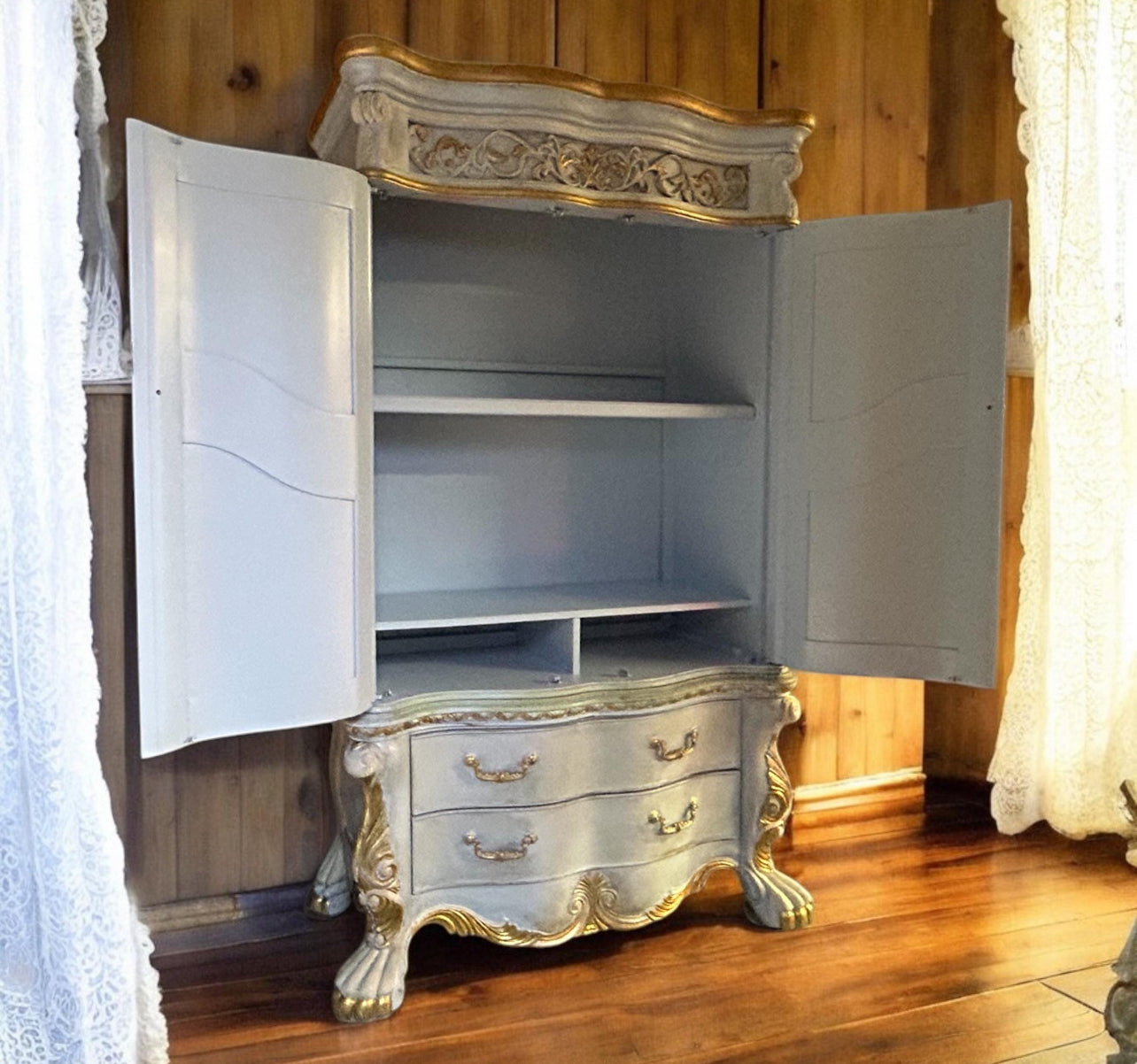 Vintage French Blue Armoire Cabinet