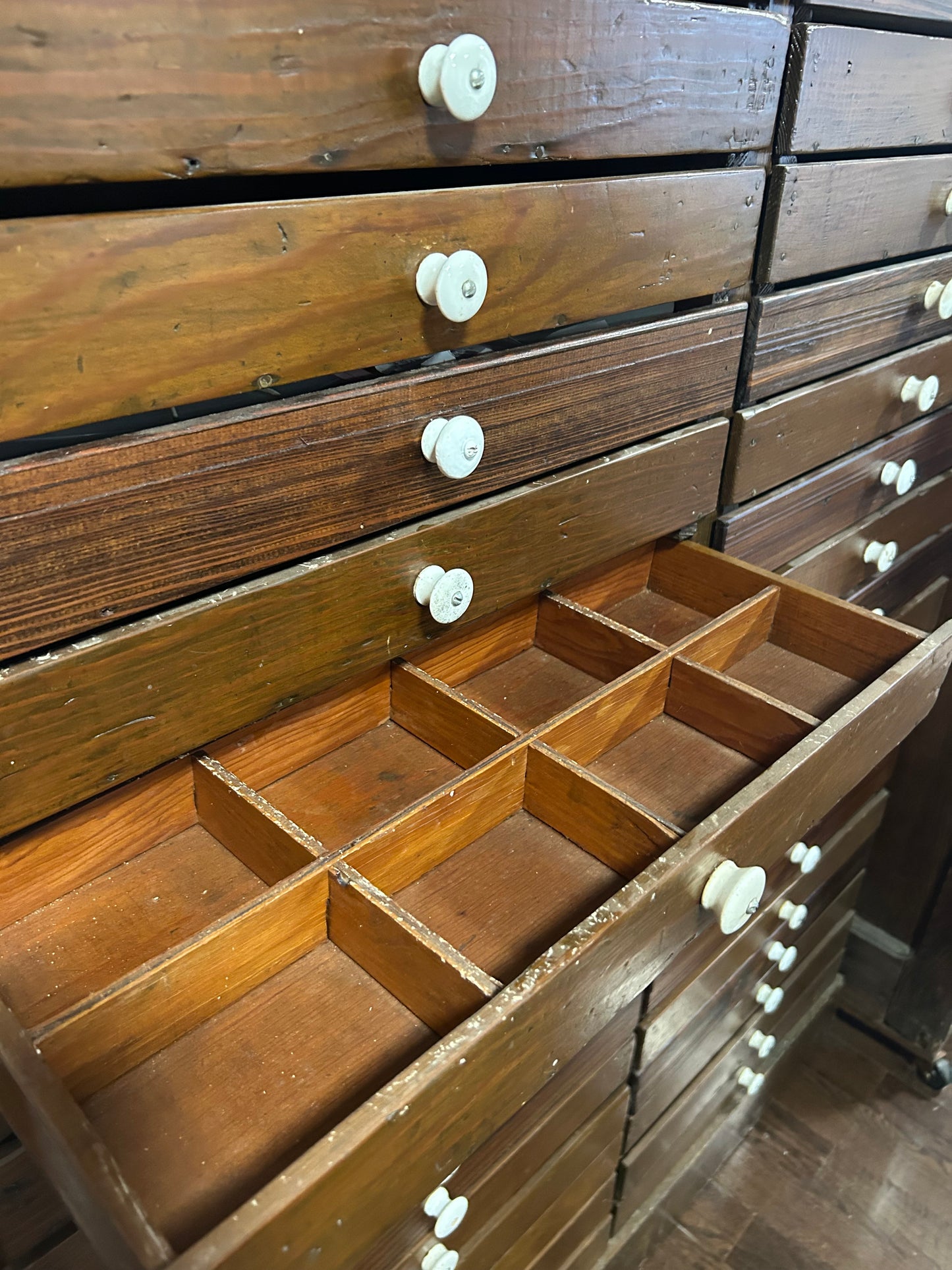 Large Antique Printer's Cabinet Apothecary Cabinet 50 Drawers