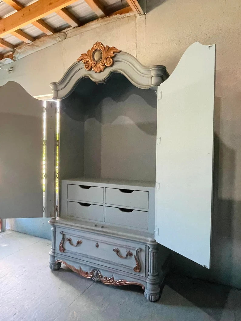 Custom Order Option: Pale French Blue and Copper Armoire/Wardrobe
