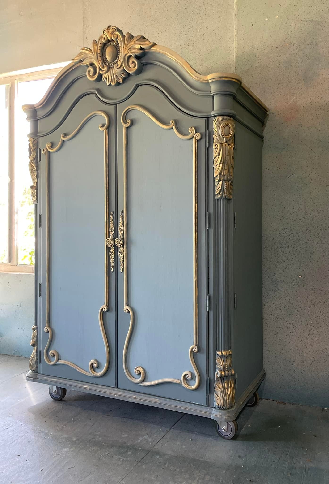 Custom Order Option: Custom Order Option: French Style Vintage Blue Armoire on Caster Wheels