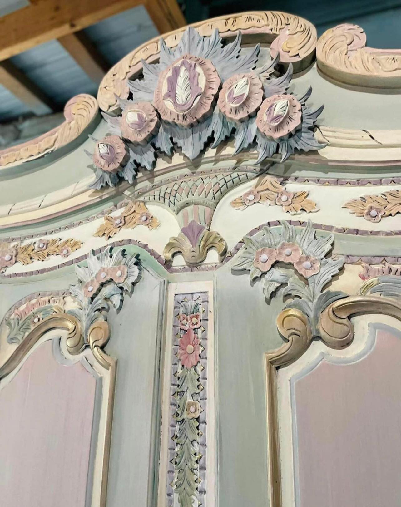 Custom Order Option: Painted Vintage Pink and Green French Armoire