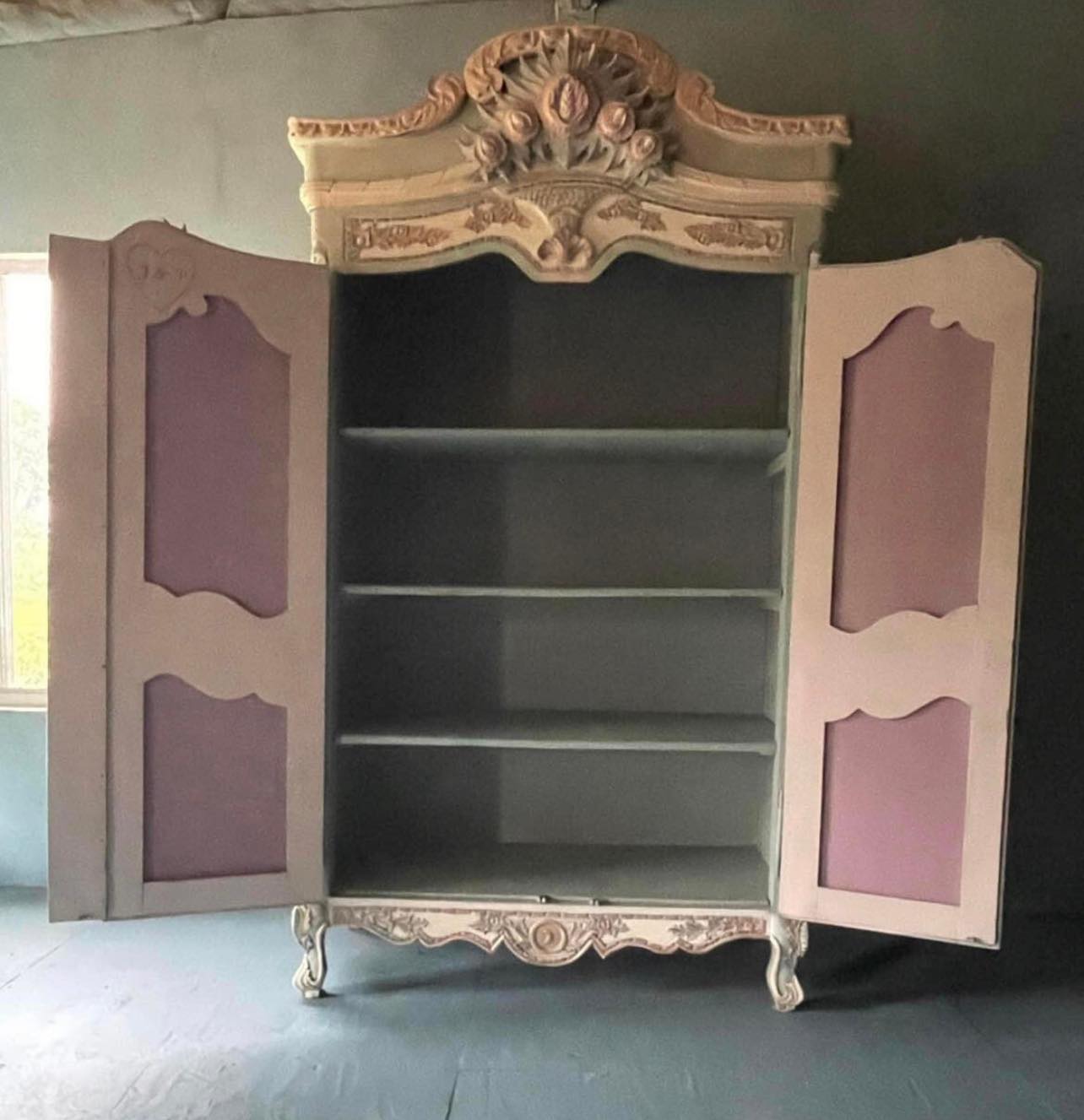 Custom Order Option: Painted Vintage Pink and Green French Armoire