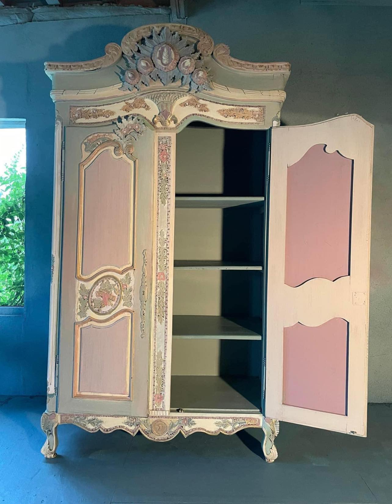 Custom Order Option: Painted Vintage Pink and Green French Armoire