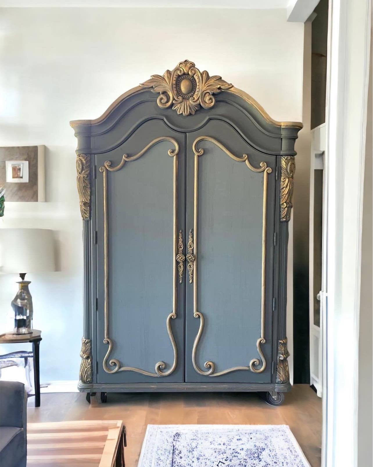 Custom Order Option: Custom Order Option: French Style Vintage Blue Armoire on Caster Wheels