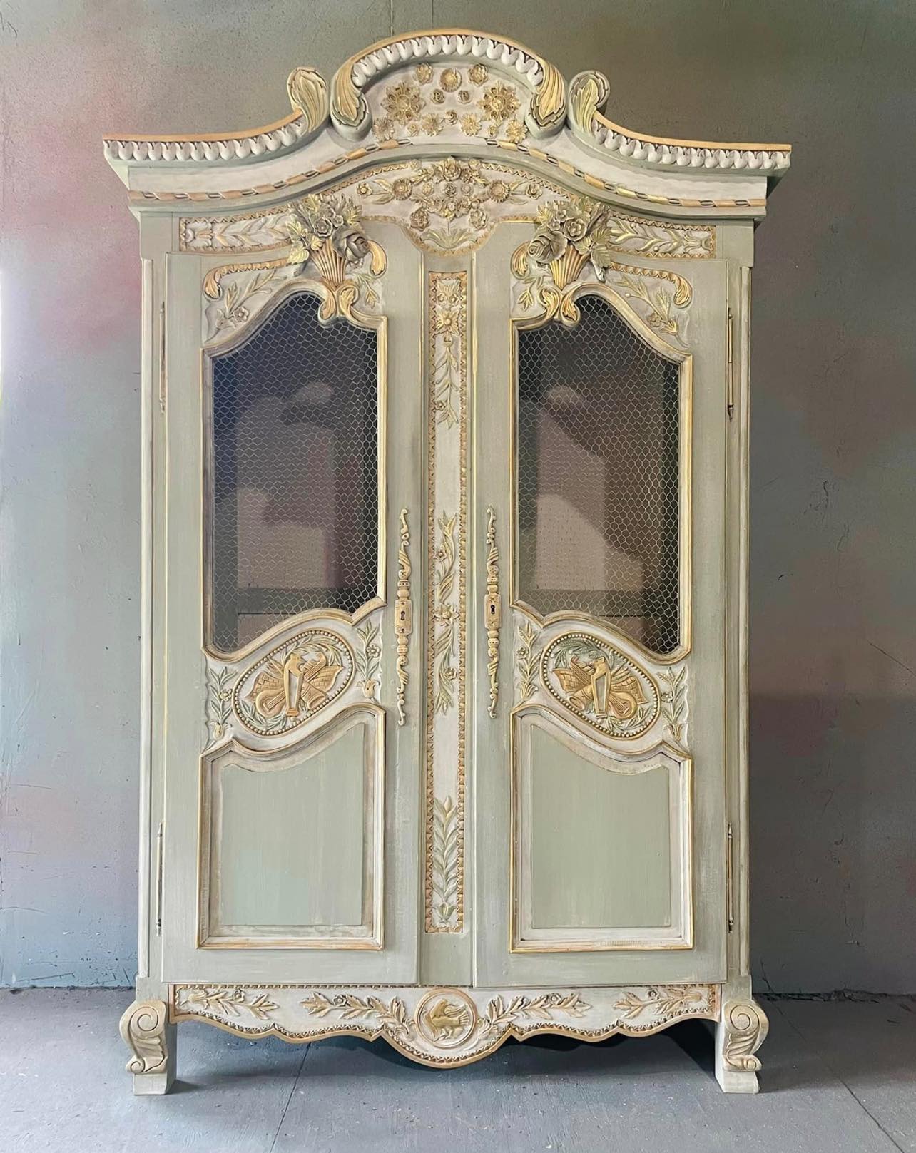 Armoire Custom Order Option: Beautiful Vintage Green Hand-Painted French Armoire