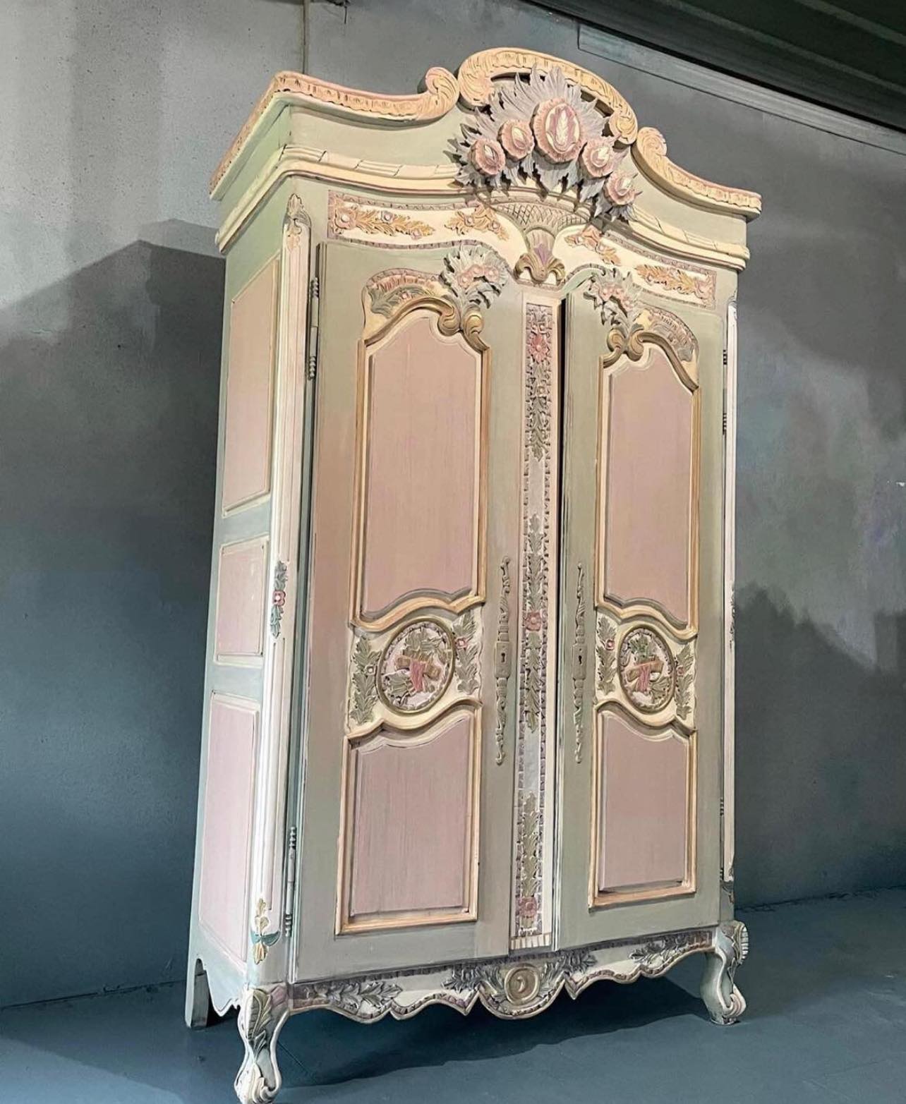 Custom Order Option: Painted Vintage Pink and Green French Armoire