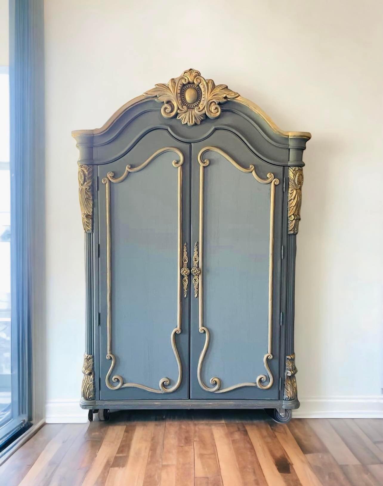 Custom Order Option: Custom Order Option: French Style Vintage Blue Armoire on Caster Wheels