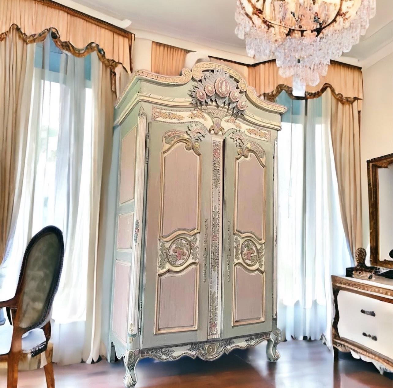 Custom Order Option: Painted Vintage Pink and Green French Armoire