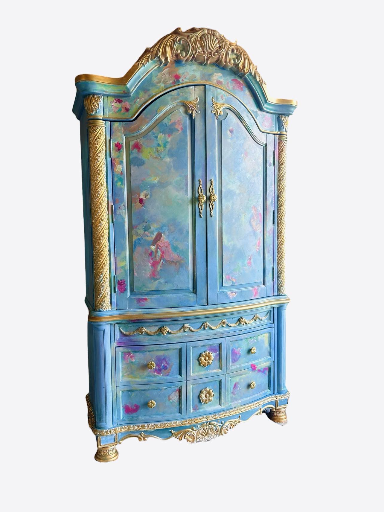 Beautiful Vintage Blue Rococo Armoire