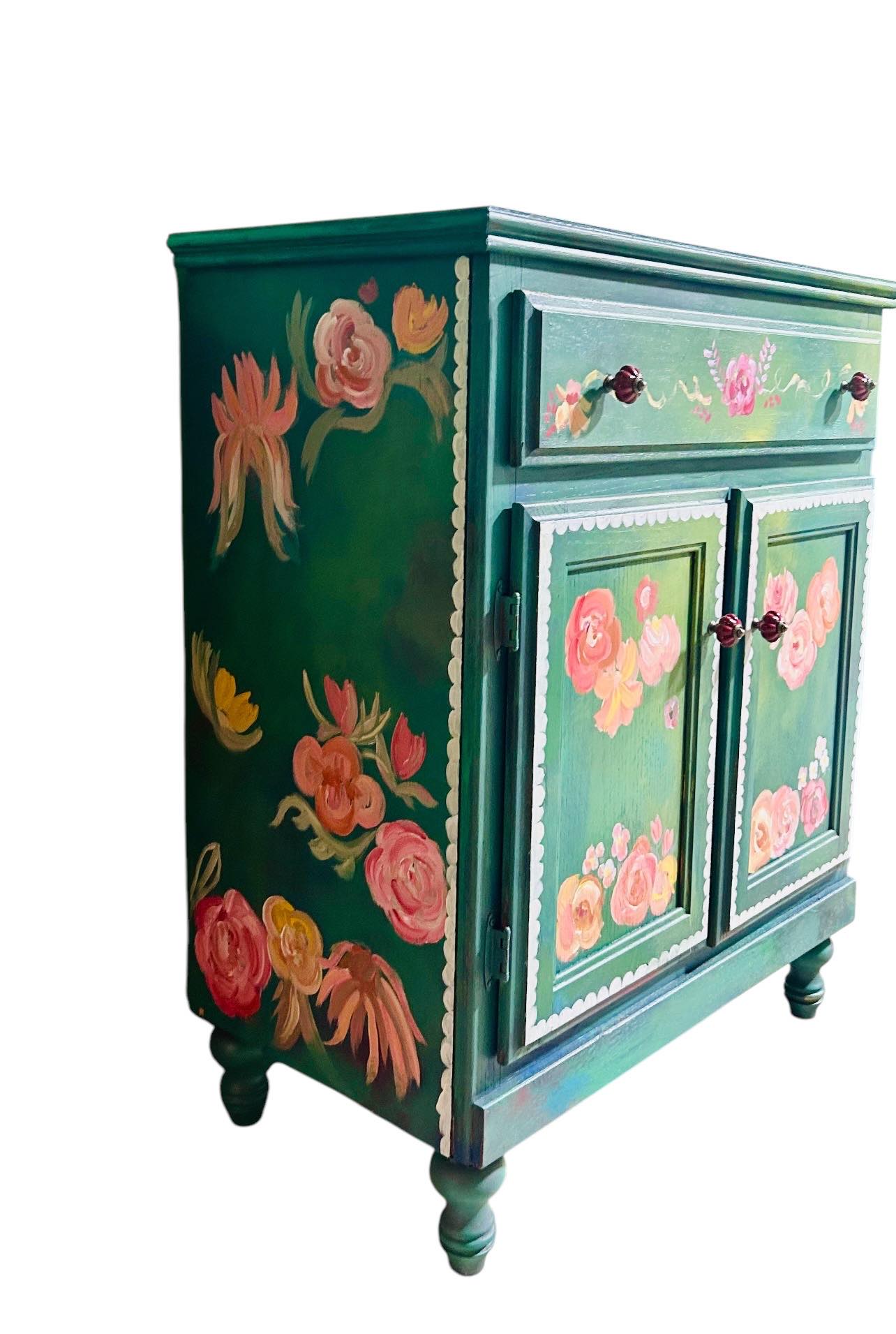 Hand-Painted Floral Vintage Small Cabinet