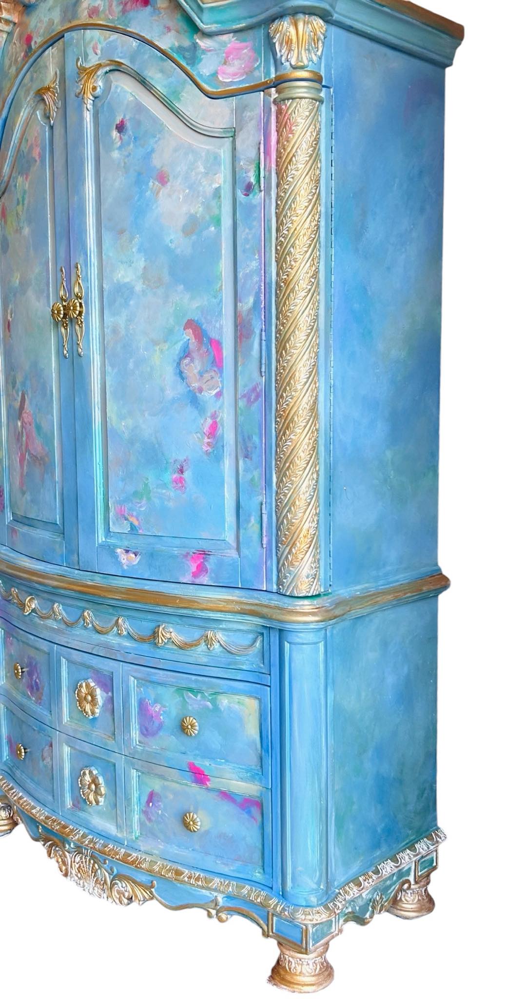 Beautiful Vintage Blue Rococo Armoire