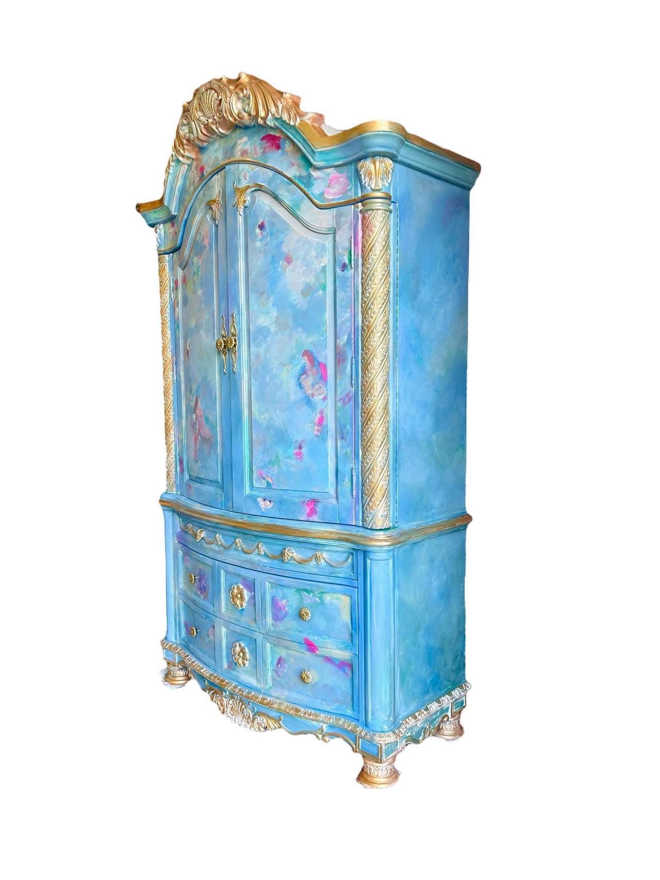 Beautiful Vintage Blue Rococo Armoire