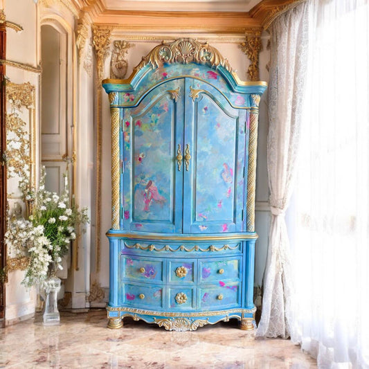 Beautiful Vintage Blue Rococo Armoire