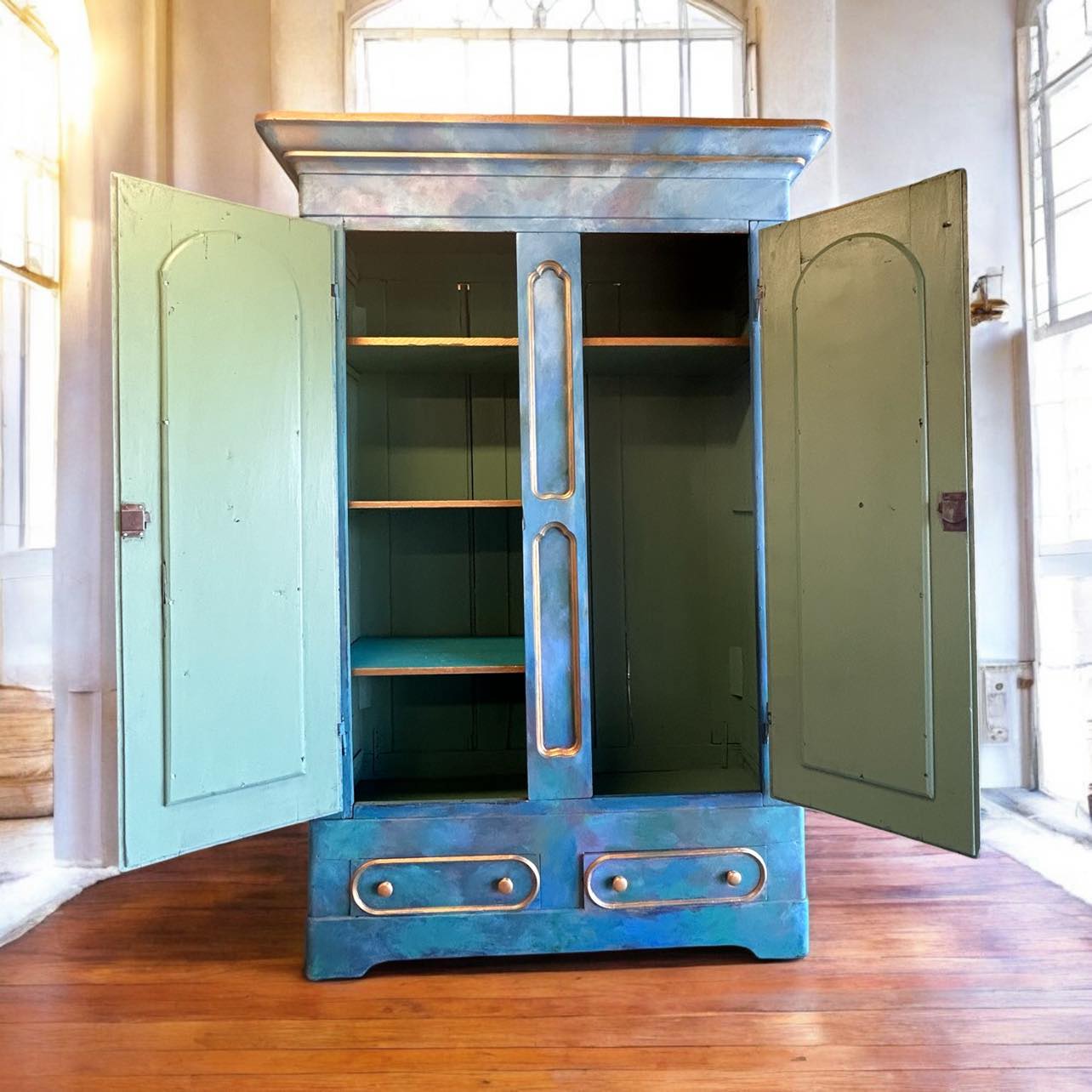 Luxury Hand-Painted Antique Knockdown Armoire Wardrobe