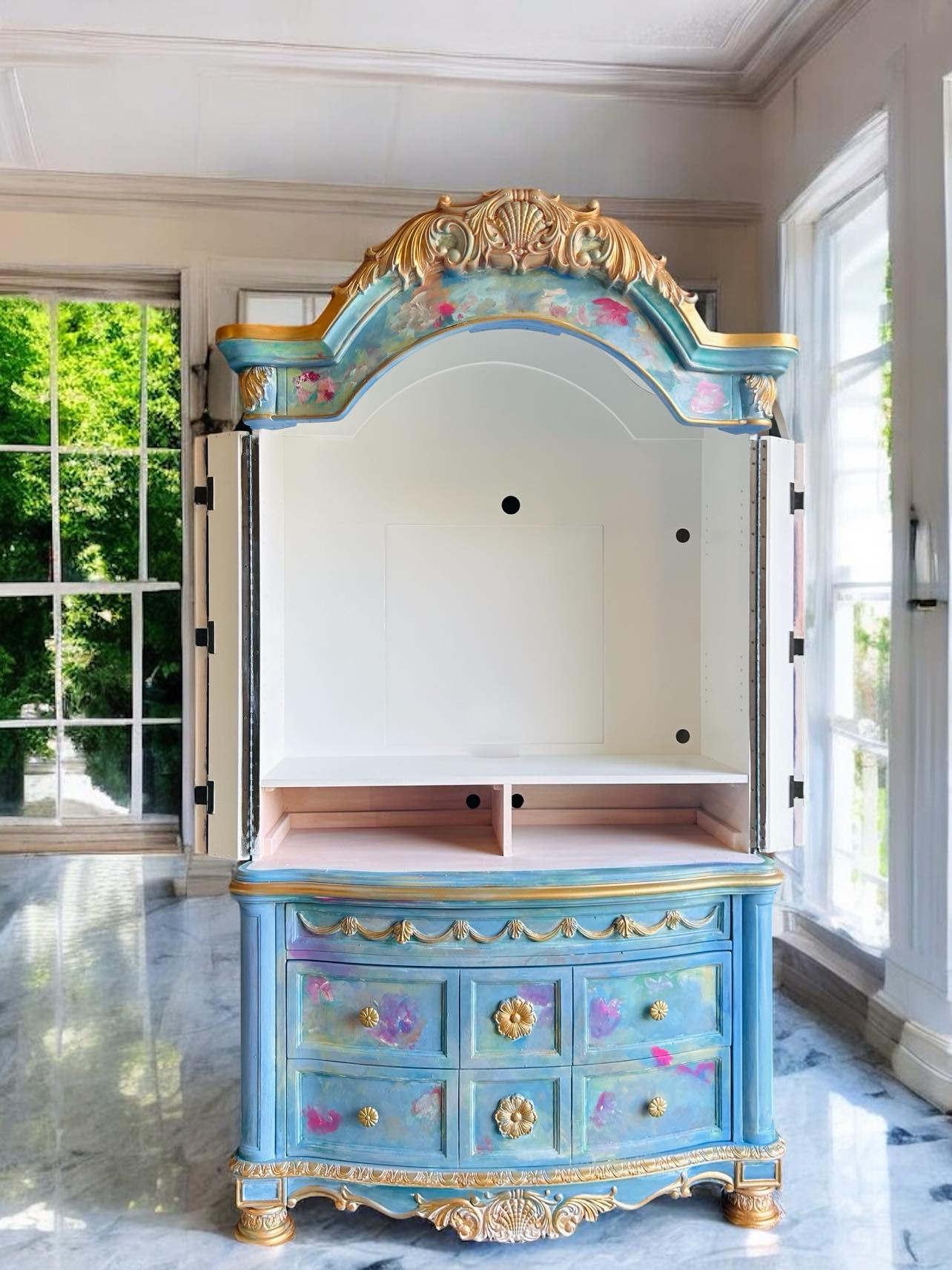 Beautiful Vintage Blue Rococo Armoire