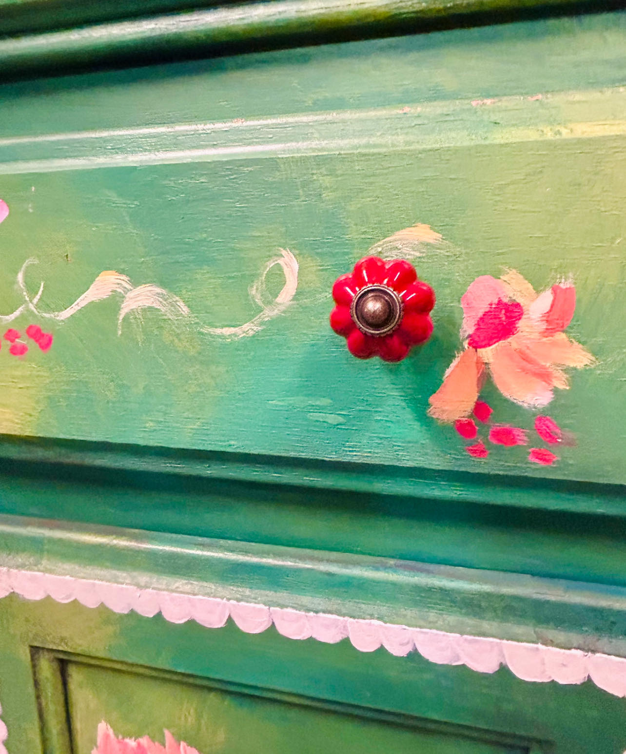 Hand-Painted Floral Vintage Small Cabinet