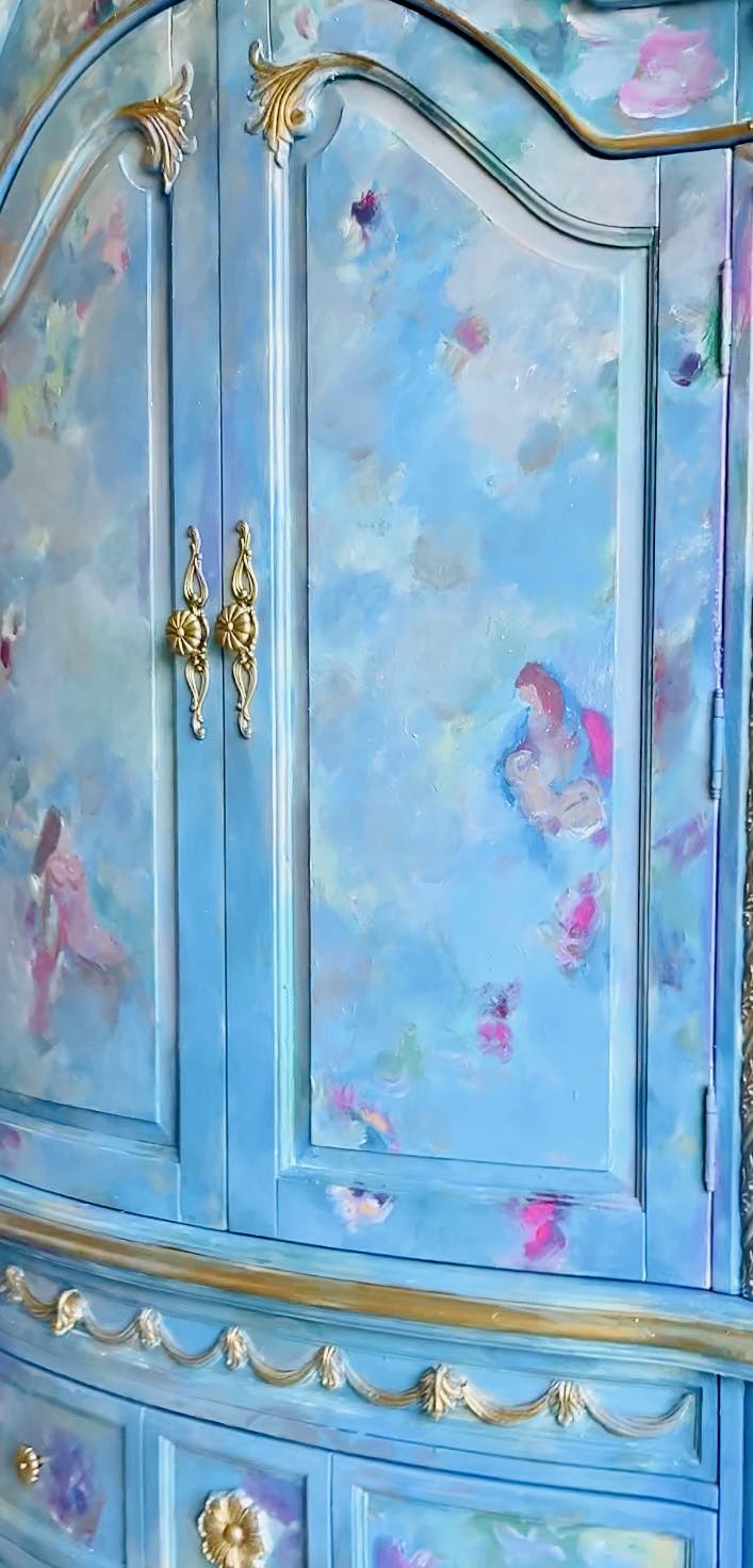 Beautiful Vintage Blue Rococo Armoire