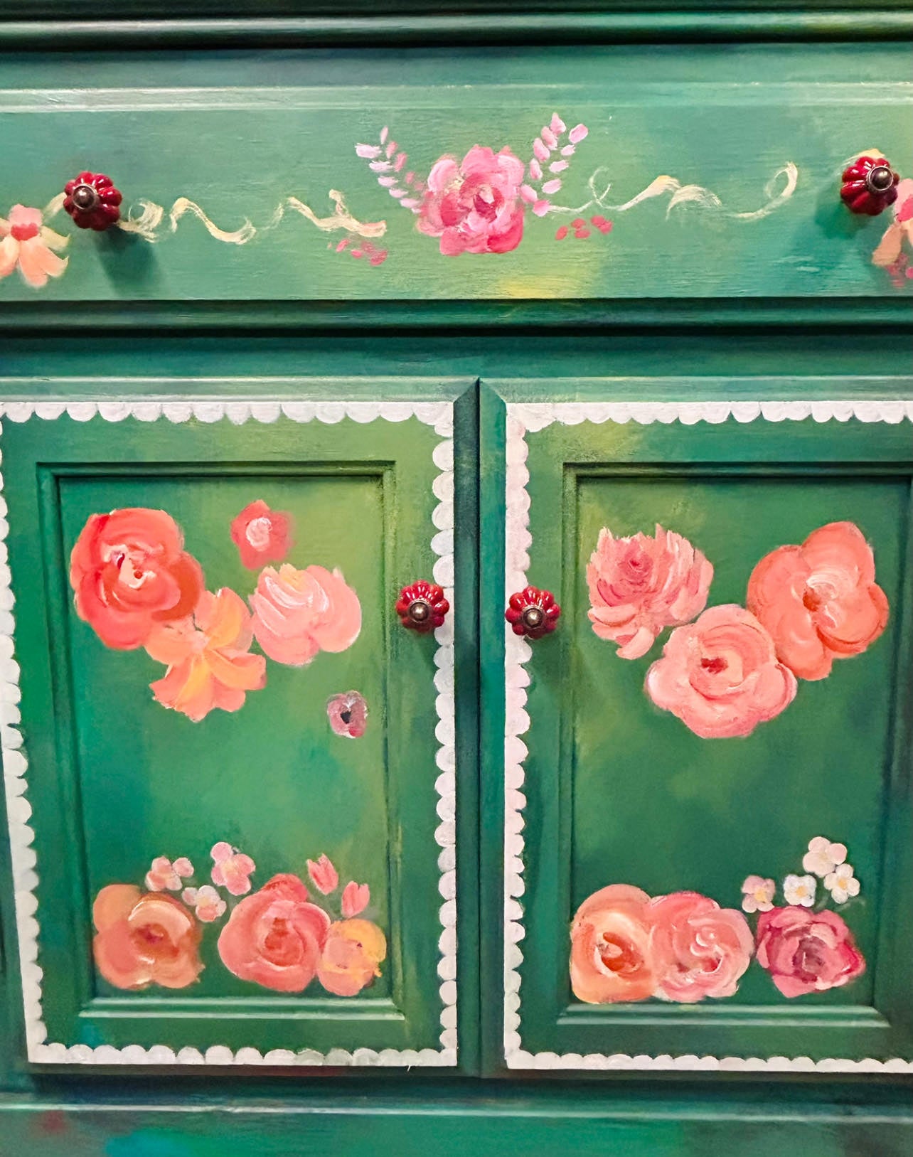 Hand-Painted Floral Vintage Small Cabinet