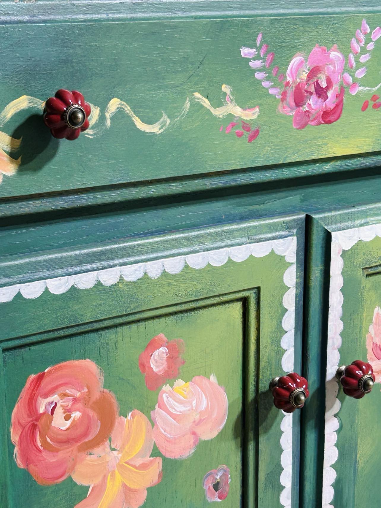 Hand-Painted Floral Vintage Small Cabinet