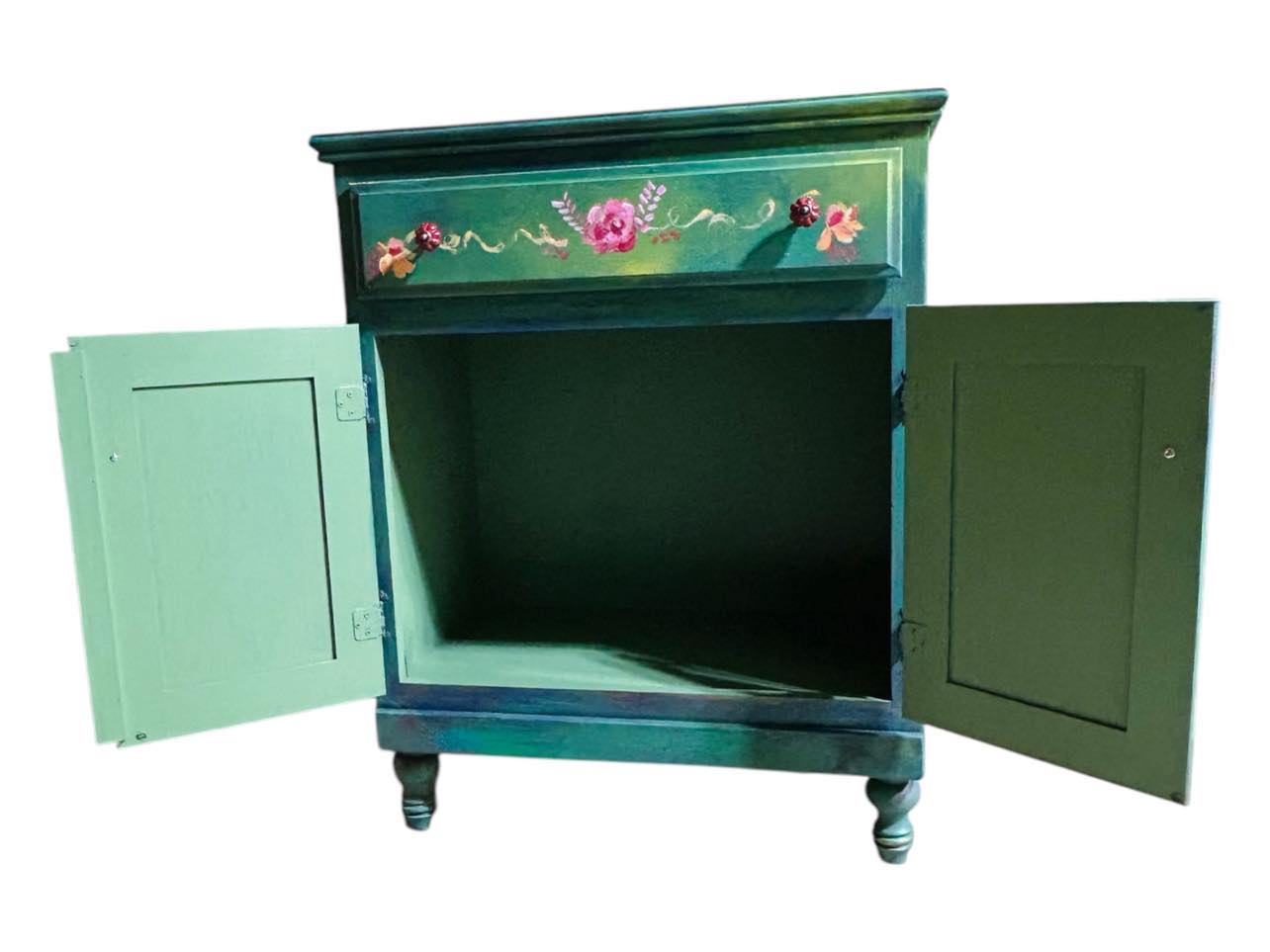 Hand-Painted Floral Vintage Small Cabinet