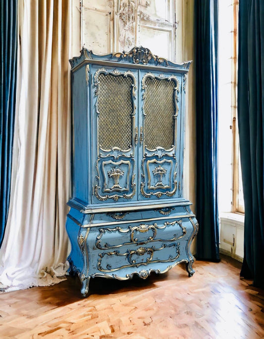 Vintage Blue HandPainted Rococo Armoire