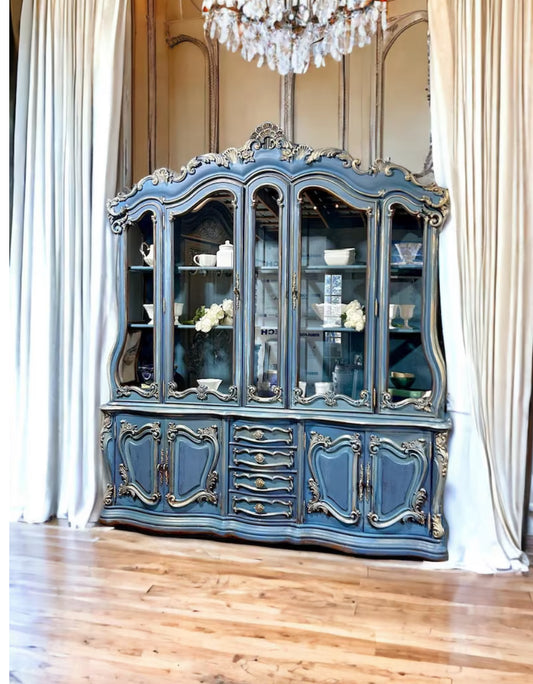 Hand-Painted Vintage Blue French Style Hutch