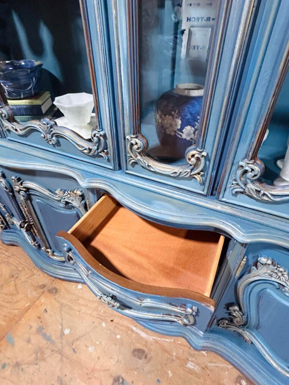 Hand-Painted Vintage Blue French Style Hutch