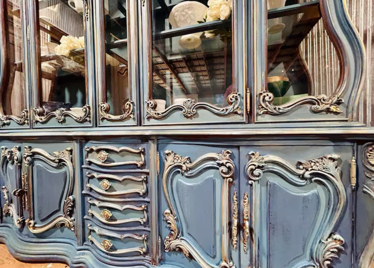 Hand-Painted Vintage Blue French Style Hutch