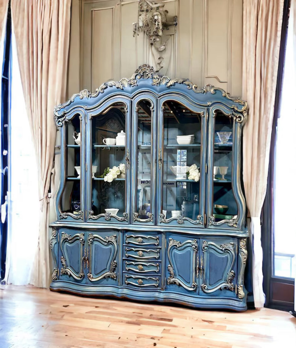 Hand-Painted Vintage Blue French Style Hutch